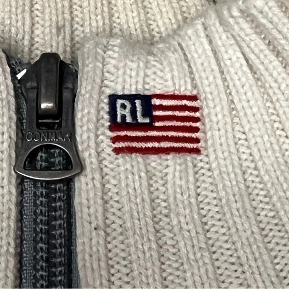 Vintage Ralph Lauren 100% Cotton Quarter Zip Pull Over Rib Knit Sweater Size L - Picture 8 of 13